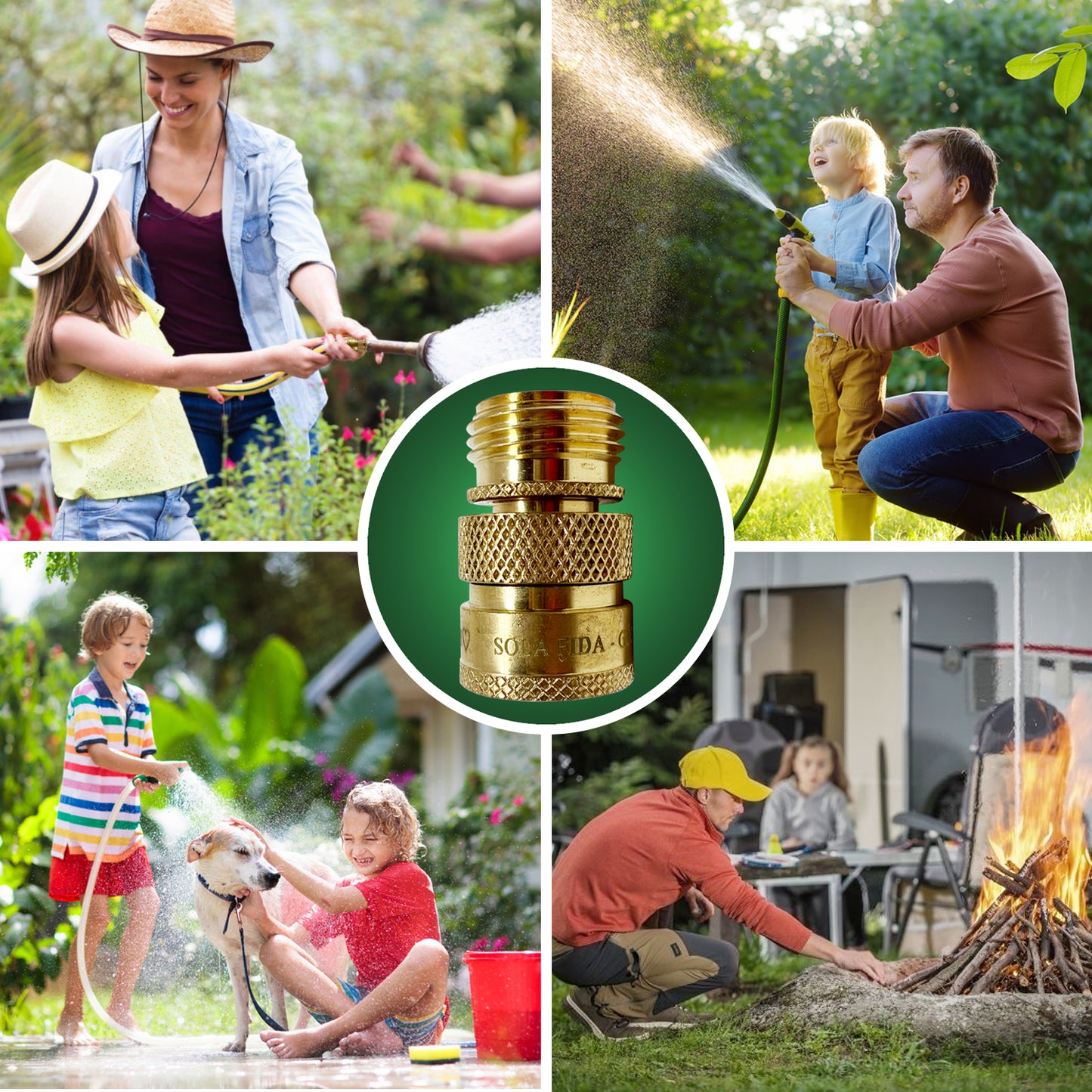 World's Best Lead-Free Brass Garden Hose Quick Connect Set - 1 Female and 2 Male Fittings for RV & Home Use