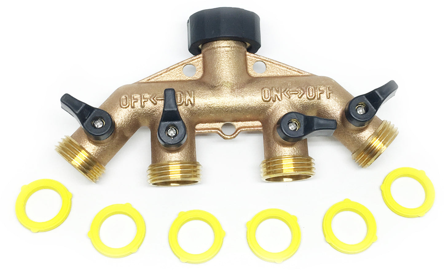 World's Best 4-Way Water Shut Off Valve by the World's Best Brass Hose Nozzles: Solid Brass Hose Splitter Rust and Corrosion Resistant, Connect Multiple Garden Hoses and Sprinklers To Faucet, Outdoor Tap Adapter