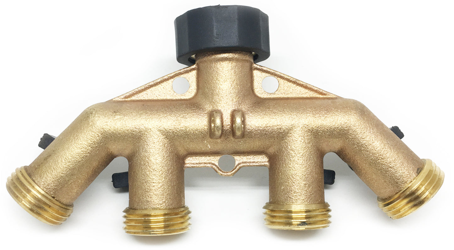 World's Best 4-Way Water Shut Off Valve by the World's Best Brass Hose Nozzles: Solid Brass Hose Splitter Rust and Corrosion Resistant, Connect Multiple Garden Hoses and Sprinklers To Faucet, Outdoor Tap Adapter