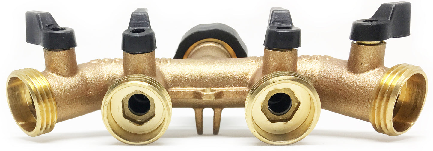 World's Best 4-Way Water Shut Off Valve by the World's Best Brass Hose Nozzles: Solid Brass Hose Splitter Rust and Corrosion Resistant, Connect Multiple Garden Hoses and Sprinklers To Faucet, Outdoor Tap Adapter