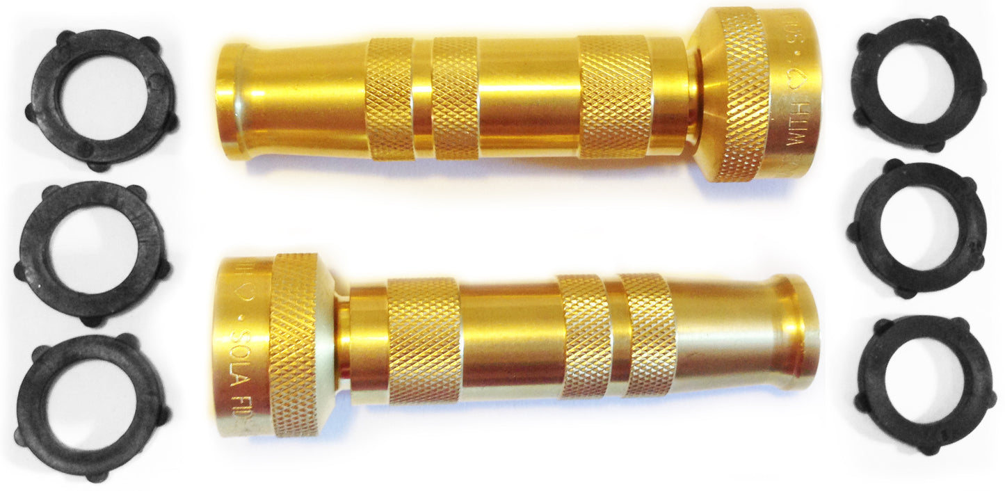 Hose Nozzle High Pressure - Lead-Free Brass for Car or Garden - Best Hose Nozzle - Solid Brass Fittings - 2 Nozzle Set - Lifetime Guarantee - Adjustable Water Sprayer From Spray to Jet - Heavy Duty - Fits Standard Hoses - With Gardening Secret E-book