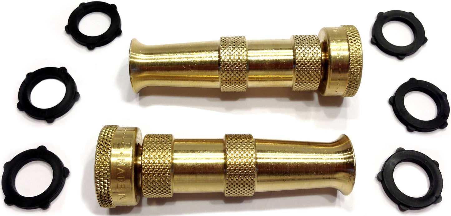 Hose Nozzle High Pressure for Car or Garden - Best Hose Nozzle Made in USA - Solid Brass Fittings - 2 Nozzle Set - Lifetime Guarantee - Adjustable Water Sprayer From Spray to Jet - Heavy Duty - Fits Standard Hoses - With Gardening Secret E-book