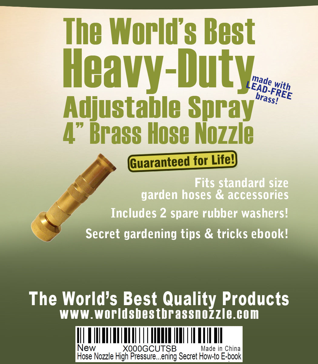 Hose Nozzle High Pressure - Lead-Free Brass for Car or Garden - Best Hose Nozzle - Solid Brass Fittings - 2 Nozzle Set - Lifetime Guarantee - Adjustable Water Sprayer From Spray to Jet - Heavy Duty - Fits Standard Hoses - With Gardening Secret E-book